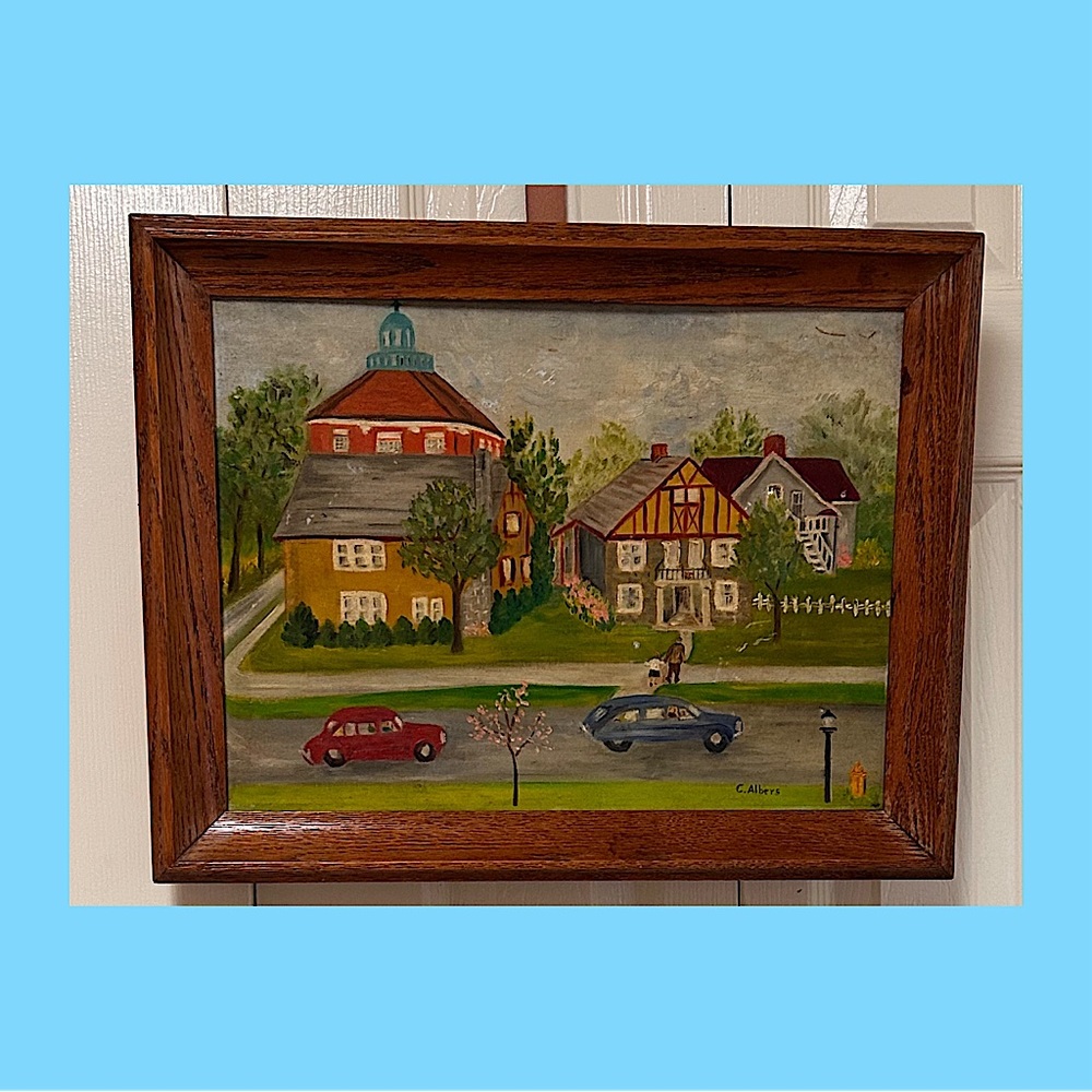 Vintage Charming Village Scene Framed Art